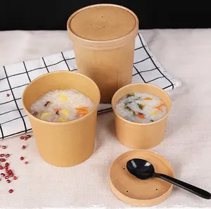 कस्टम मुद्रण 32oz क्राफ्ट शिल्प जाने के लिए खाद्य नूडल सूप पैकेजिंग डिस्पोजेबल दूर ले takeaway कागज सलाद गहरी कटोरे ढक्कन के साथ