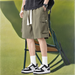 Men's Solid Woven Breathable Eco-Friendly Cargo Shorts with Elastic Waist Custom Logo Side Pockets & Bermuda Length - Product Image 2