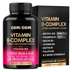 Capsules de <span class=keywords><strong>Vitamine</strong></span> B Complex OEM/ODM contenant B2, B12, B1, B3, B5, <span class=keywords><strong>B6</strong></span>, B7, B8, B9, qui favorisent l'énergie <span class=keywords><strong>et</strong></span> la fonction <span class=keywords><strong>c</strong></span>érébrale - Product Image 1