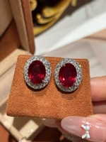 PT950 Laborgezüchteter Rubin-Diamant in D-Farbe, Ohrstecker, Ring, Halskette, Set, edler Schmuck für Frauen, Jubiläumsfeier, nur hochwertige Qualität