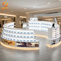 Kiosque optique incurvé personnalisé avec éclairage LED, présentoir de lunettes de soleil pour centre commercial, stand de vente de lunettes pour magasin de lunettes