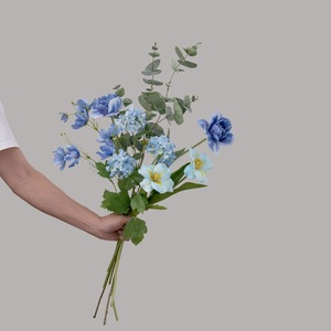 Ramo de Flores Artificiales Aurora, Tela Azul Tejida de Plástico, Decoración para el Hogar, Accesorios para Bodas CF02114 - Product Image 1