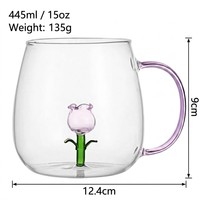 Taza de Vidrio Creativa con Figura de Animal 3D, Taza de Café Transparente de Borosilicato con Asa de Color, Linda Taza de Vidrio con Animal en el Interior