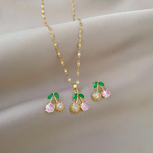 Розовая вишня, лидер продаж, новый циркон, титановый кулон из нержавеющей стали, ожерелье, серьги унисекс, модные украшения - Product Image 1