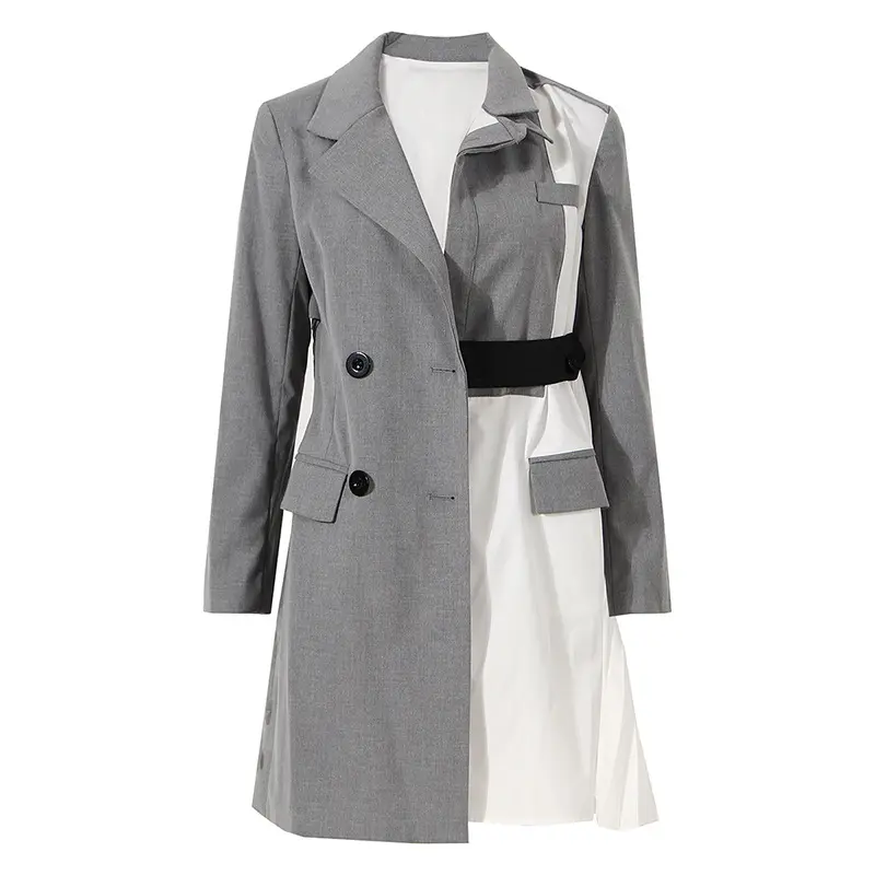 Women Blazer Patchwork Asymmetry Long Women Blazers And Jackets Irregular Color Matching Suit Coats 2022 New