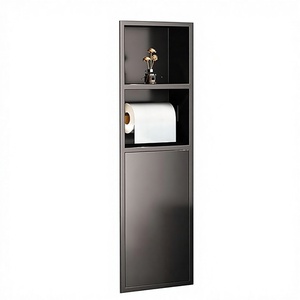 Étagère murale moderne à 3 niveaux en acier inoxydable noir mat pour papier toilette, <span class=keywords><strong>niche</strong></span> encastrée pour rouleau <span class=keywords><strong>de</strong></span> papier toilette, <span class=keywords><strong>niche</strong></span> <span class=keywords><strong>de</strong></span> douche pour salle <span class=keywords><strong>de</strong></span> bain - Product Image 1