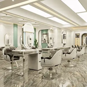 新型专业家具美发发光发廊镜在美容美发镜站的使用