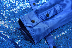 Casual Stylish <strong>Sequin</strong> <strong>Shirt</strong> for <strong>Men</strong>, European Size Bright Disco Design, Sparkly Nightclub Party Daily Tops - Product Image 4