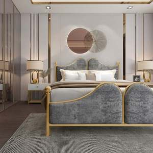 <span class=keywords><strong>Lit</strong></span> en <span class=keywords><strong>fer</strong></span> <span class=keywords><strong>forgé</strong></span> doré de luxe nordique pour chambre à coucher, <span class=keywords><strong>lit</strong></span> simple ou double moderne et simple, cadre en acier, cadre en <span class=keywords><strong>fer</strong></span> capitonné - Product Image 3