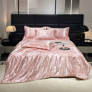 Bộ chăn ga gối đệm polyester hiện đại cao cấp 4 món, thiết kế <span class=keywords><strong>jacquard</strong></span> trơn, họa tiết in, kích thước Twin và King, chăn hè - Product Image 6