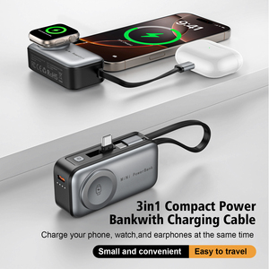 Chargeur sans fil compact 3-en-1 léger pour dropshipping avec câble de charge et station de 5000 mAh pour montre avec support - Product Image 2