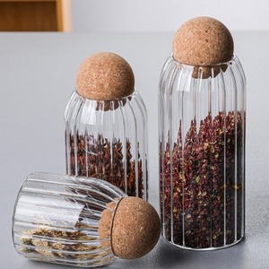 Frasco hermético de vidrio de borosilicato alto ODM/OEM, juego de contenedores de almacenamiento de cocina, tarro de almacenamiento de alimentos con bola de madera de corcho a la venta - Product Image 3