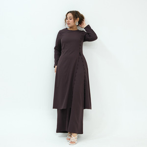 Ensemble élégant et modeste de <span class=keywords><strong>tunique</strong></span> à col rond à manches longues et de pantalon large, longueur au sol, tenue de bureau moderne, tenue décontractée pour le travail - Product Image 4