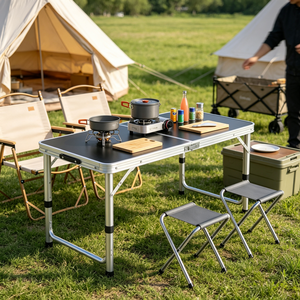 Mesa de Comedor Rectangular Moderna de Aleación de Aluminio, Plegable, Ajustable <span class=keywords><strong>en</strong></span> <span class=keywords><strong>Altura</strong></span>, Ligera y Duradera para Exteriores con Garantía de 5 Años - Product Image 1