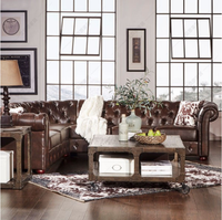 Salon de villa classique traditionnel bouton en cuir personnalisé conception américaine en forme de L canapé siège cigare VIP chambre Club canapé ensemble