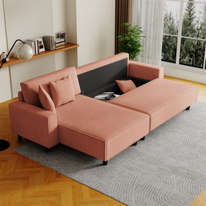 Sofá <span class=keywords><strong>Cama</strong></span> Esquinero Japonés de Terciopelo Naranja con 3 Plazas para Dormitorio/Apartamento - Product Image 1
