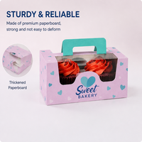 Boîte d'emballage personnalisée pour cupcakes avec fenêtre transparente et poignée, en papier imprimé, vente en gros pour boulangerie et livraison de cadeaux