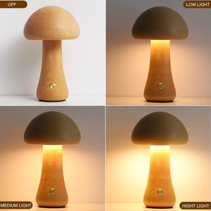 Factory Wholesale Durable Hickory Wood <b>Portable</b> <b>Table</b> Lamp-Outdoor & Hotel Use Dimmable Remote Control Creative Mushroom Design - Product Image 4