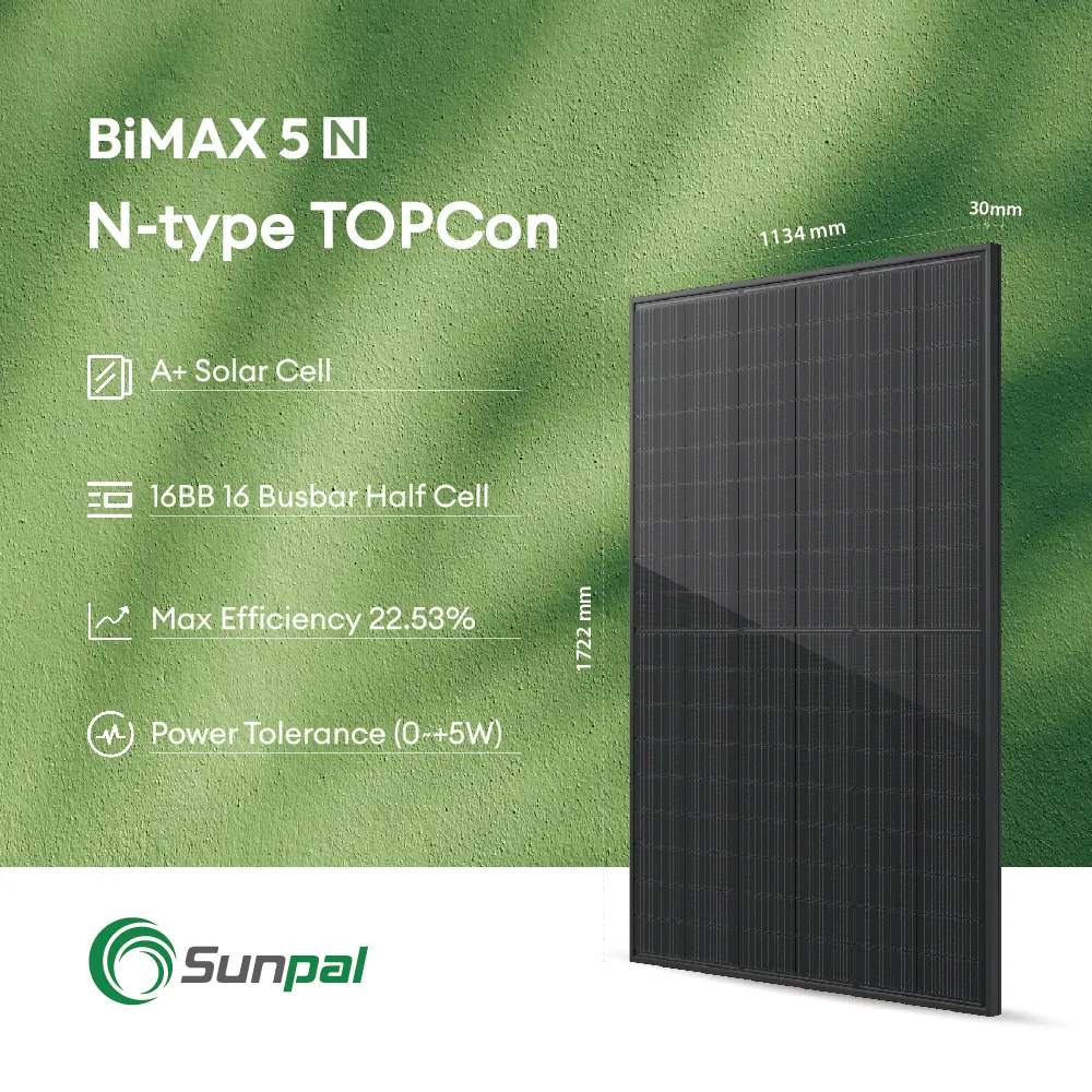 Sunpal Full Black Monocrystalline Solar Panels 430W 450 Watt N Type Topcon Solar Panel Kit Price For Sale