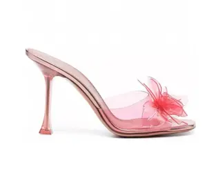 Destek ODM ve OEM dropshipping hizmet temizle PVC ile temizle çiçek şeffaf yüksek topuklu sandalet kadın ayakkabı için