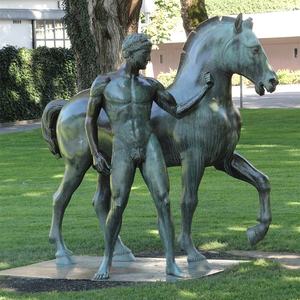 Moderne Stijl Beroemd Design Kunstwerk Kwaliteit Bronzen Naakt <span class=keywords><strong>Man</strong></span> En Paard Standbeeld - Product Image 1
