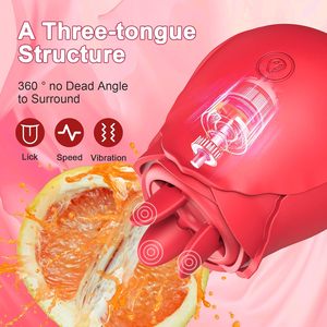 Juguete sexual con forma de rosa con 10 frecuencias, lengua desmontable <span class=keywords><strong>que</strong></span> lame y vibra, vibrador de estimulación del punto G para mujeres - Product Image 3