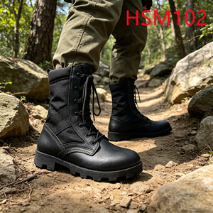 รองเท้าบูทคอมแบทสีดำ HY,Physical Training พื้นยางทนทาน 8 นิ้ว หนึ่งคู่ มีจำหน่าย รองเท้าบูททางยุทธวิธีกันน้ำ รุ่น HSM102 - Product Image 1