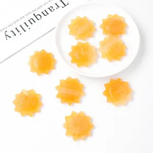 Natural crystal carving yellow calcite sunflower stone crafts family collection healing gifts home decoration