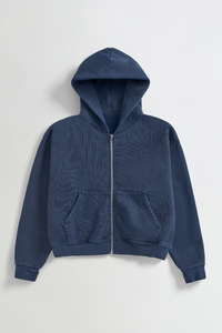 Wholesale Custom logo Solid <strong>Navy</strong> Knitted Zip-up Washed Waterproof <strong>Hoodie</strong> with Kangaroo Pocket <strong>Women's</strong> Casual Wear Winter Autumn - Product Image 3