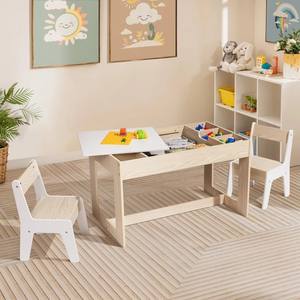 Ensemble de table et de chaises pour enfants modernes et carrées avec compartiment de rangement à double face, meubles pour tout-petits en bois écologiques - Product Image 3