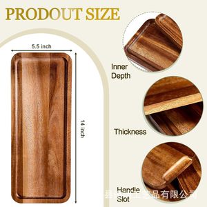 Solid Wood <b>Tray</b> Rectangular Natural Color For Home Coffee <b>Tea</b> Cake Party Serving - Product Image 3