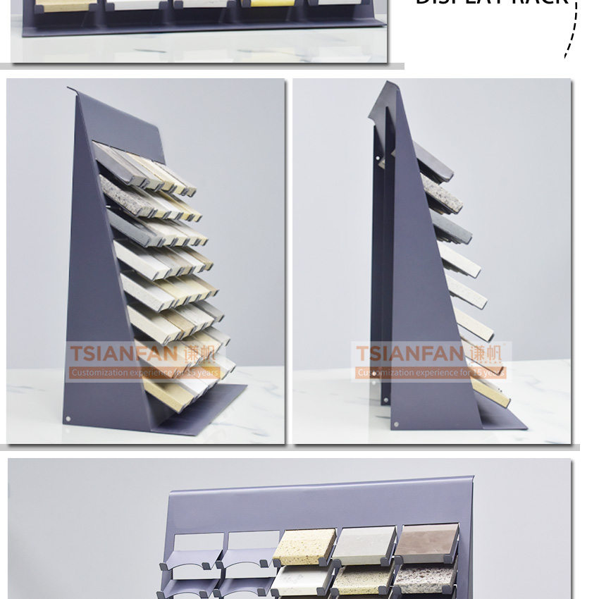 New design metal panel ceramic tile countertop rack natural stone marble quartz showroom stone tile showroom display