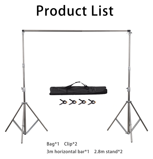 GuangYi Backdrop Stand Stainless Steel 2.8*3M Adjustable Photo Studio Backdrop Support System Kit Carry Bag Compatible