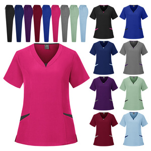 Nurse Uniform Set V-Neck Short Sleeve Scrub Suit For Hospital Pet Clinic Grooming Salon Workwear Split Design Women's Clothing - Product Image 2