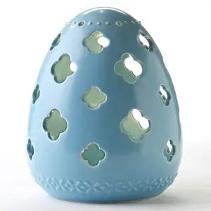 Ovo de cerâmica de decoração de ovos de páscoa, grande ovo de cerâmica iluminado azul para decoração de decoração de páscoa
