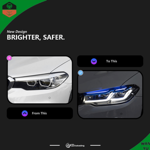 Phare Laser pour <span class=keywords><strong>BMW</strong></span> Série 5 G30 F90, mise à niveau LCI, avec sourcil bleu/noir, DRL bicolore jaune/blanc, et éclairage avant à commutation jaune/blanc - Product Image 3