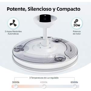 Ceiling fan with <b>light</b>, remote control, 3 blades, 30W DC motor + LED <b>light</b>, <b>timer</b>, 6 speeds, retractable blades, 3 - Product Image 3