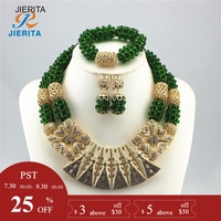 XL2170-4 verde e oro africano gioielli da sposa set di perle di cristallo collana dubai