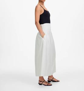 Jupe midi décontractée en popeline de polyester respirante à taille empire et coupe trapèze - Product Image 2