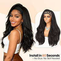 Perruque bandeau africaine en gros, cheveux synthétiques longs et raides, classique, élastique, ondulée, sans colle