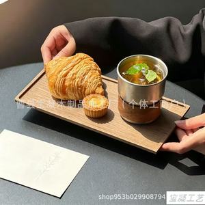 ถาดไม้เนื้อแข็งทรงสี่เหลี่ยมลายไม้ตรง ที่วางเครื่องดื่มกาแฟ ฉนวนกันความร้อน จานเสิร์ฟขนมหวาน สไตล์เรโทร สำหรับผู้ใหญ่ - Product Image 3