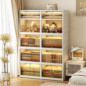 Armoire de rangement en plastique pour jouets, vêtements et livres d'enfants avec portes transparentes, pliable, usage domestique, modèle 9102 9104 - Product Image 2