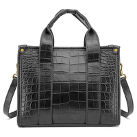 Échantillon Gratuit - Sac Fourre-Tout de Luxe pour Femme avec Fermeture Éclair, Motif Crocodile Noir, Personnalisable avec LOGO, Imperméable, Idéal pour le Shopping Quotidien