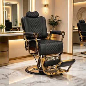 Fauteuil de Barbier Moderne Doré Hydraulique Inclinable de Luxe pour Salon de Coiffure Professionnel - Product Image 1