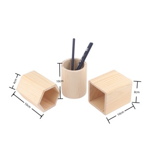 <b>Solid</b> <b>Wood</b> Pen Holder Square Hexagonal Round <b>Desk</b> Organizer Office Storage Pine Beech <b>Wood</b> Craft Gift - Product Image 5