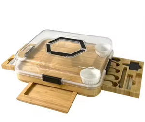 Planche à découper en bambou écologique pour la cuisine, ensemble de quatre plateaux à fromage avec quatre tiroirs pour sauces, épaisseur 2,0 cm - Product Image 3