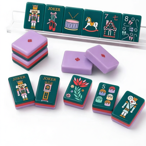 Juego de Mahjong Americano de Lujo en Acrílico, con Diseño Botánico de Cactus en Verde Menta y Rosa, Portátil y Personalizable - Product Image 1