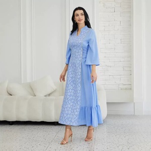 Nouvelle Robe Maxi Musulmane 2026 pour Femme, Modeste, en Jacquard Floral, Col en V, Manches Longues, Abaya, pour l'Aïd et les Mariages, en Polyester Respirant, Style Islamique - Product Image 2