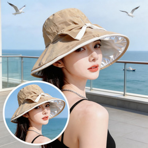 Sombrero de pescador de ala ancha con protección solar, transpirable, con lazo, para mujer, adulto, de color sólido, de algodón, plegable. - Product Image 3