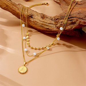 Fashion Layered Necklace Double Chain Cherry Heart Pendant Gold Tone Stainless Steel Gift Jewelry - Product Image 3